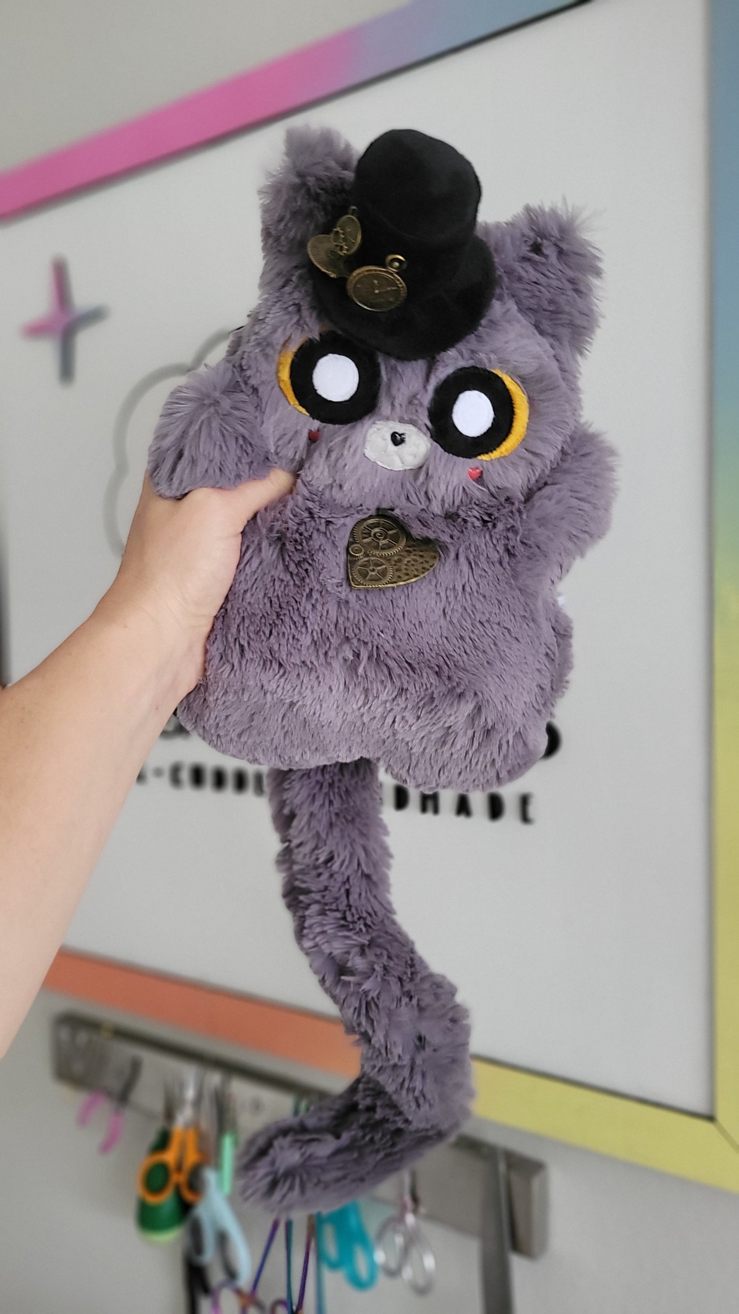 Ash the Mini 7.5" Gray Steampunk Kitty